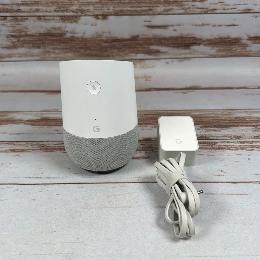 Google Home Smart Speaker White Slate Fabric Base GA3A00417A14 w/ Power Supply